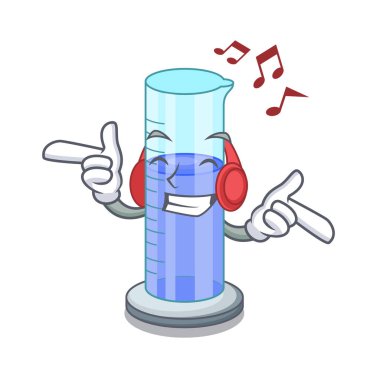 Dinleme müzik mezun silindir göl kenarında üzerinde çizgi film vektör çizim şeklinde