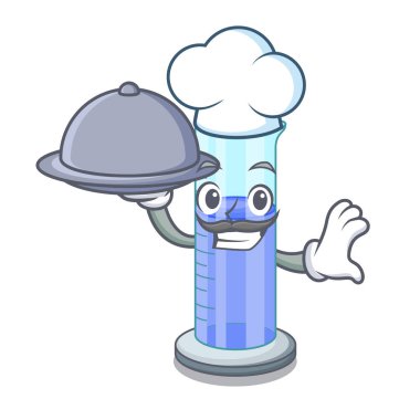 Şef mezun gıda ile silindir göl kenarında üzerinde çizgi film vektör çizim şeklinde