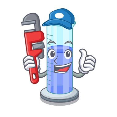 Tesisatçı silindir üzerinde çizgi film deneme vektör çizim için mezun oldu