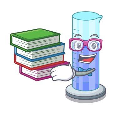 Kitap ile öğrenci mezun silindir üzerinde çizgi film deneme vektör çizim için