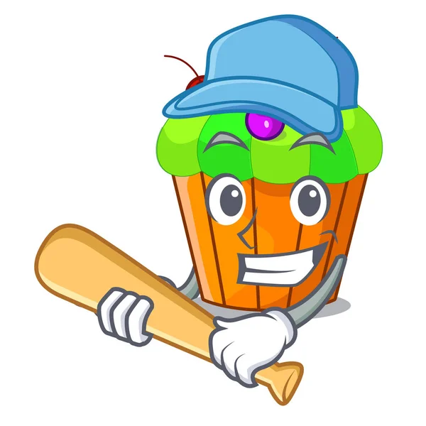 Jouer Baseball Forme Cupcake Dessin Animé Illustration Vectorielle Délicieuse — Image vectorielle