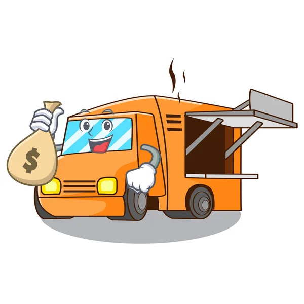 Money Bag Rendering Cartoon Food Truck Shape Vector Illustration — Stock Vector