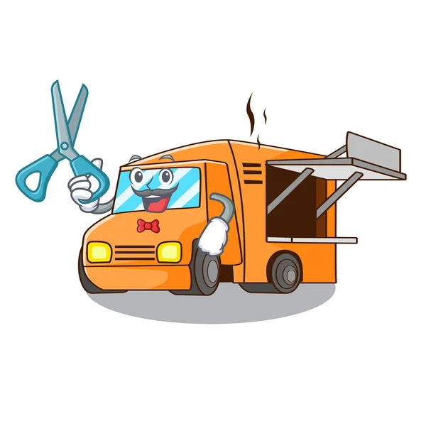 Barber Rendering Cartoon Food Truck Shape Vector Illustration — Stock Vector