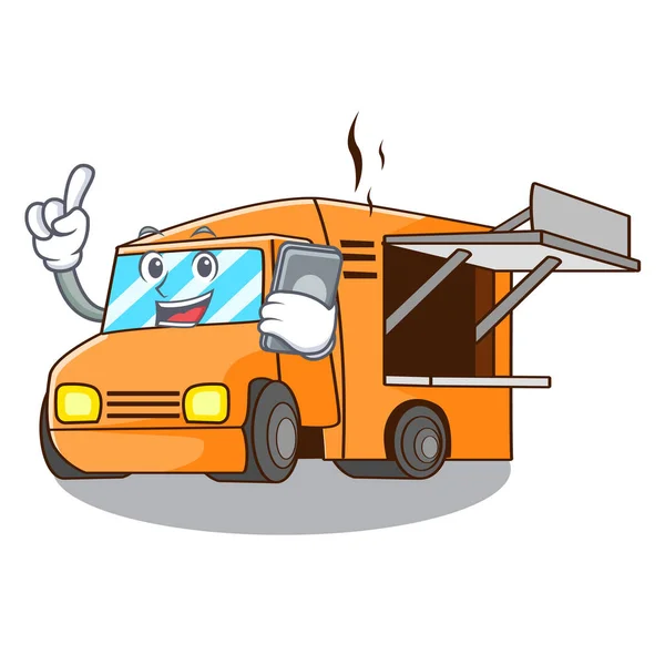 Telefon Vykreslování Kreslený Food Truck Tvar Vektorových Ilustrací — Stockový vektor