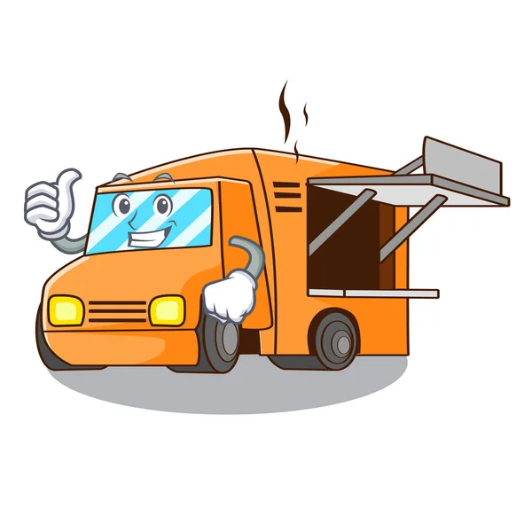 Daumen Hoch Food Truck Mit Isoliert Auf Maskottchen Vektor Illustration — Stockvektor