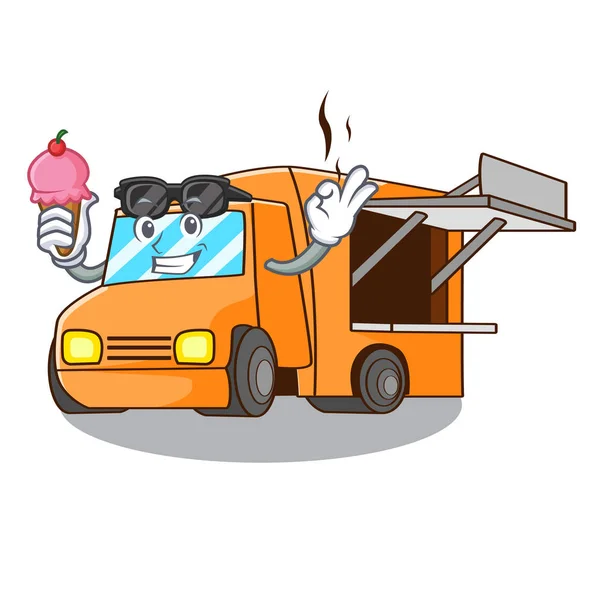 Con Helado Food Truck Con Aislado Ilustración Vector Mascota — Vector de stock