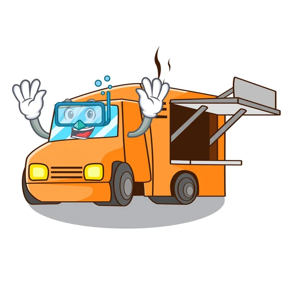 Buceo Food Truck Con Aislado Ilustración Vector Mascota — Vector de stock