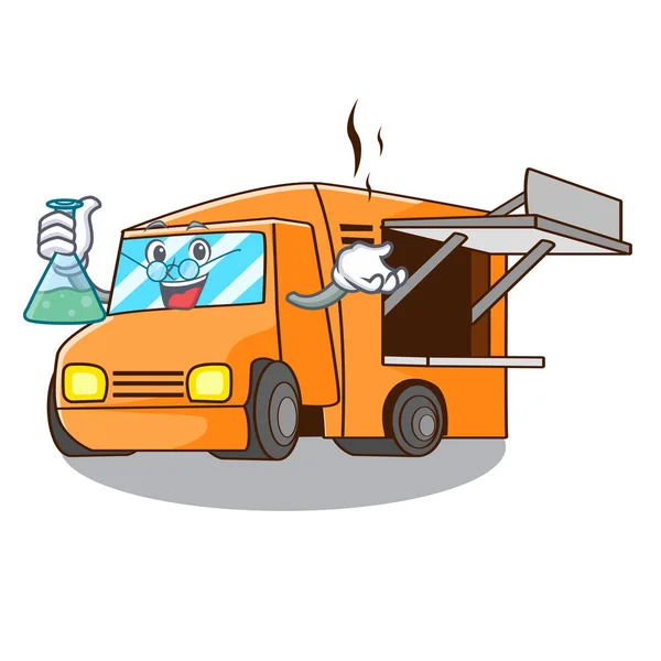 Professor Food Truck Mit Isolierter Maskottchen Vektor Illustration — Stockvektor