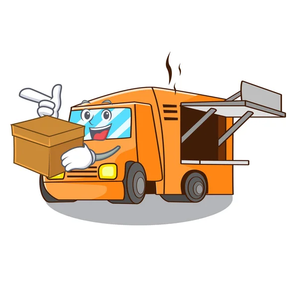 Met Vak Food Truck Met Geïsoleerd Mascotte Vectorillustratie — Stockvector