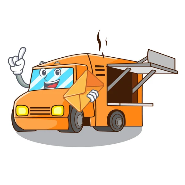 Mit Umschlag Food Truck Mit Isolierter Auf Maskottchen Vektor Illustration — Stockvektor