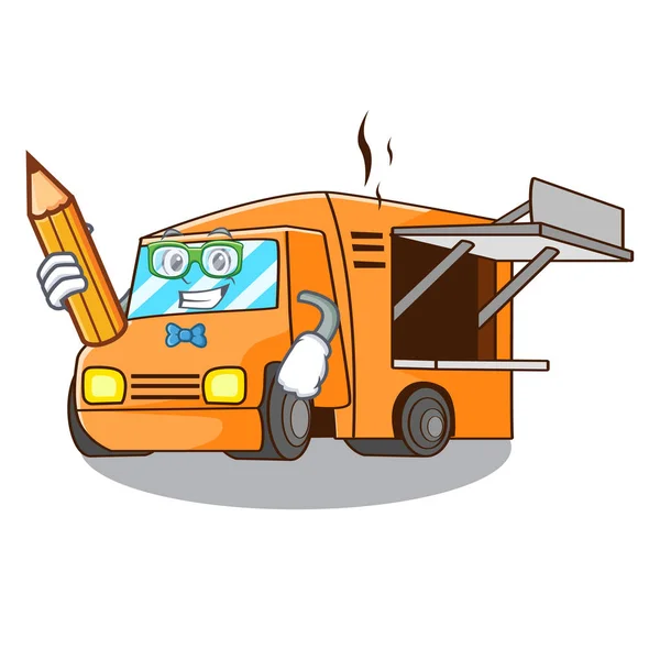 Student Food Truck Mit Isolierter Maskottchen Vektor Illustration — Stockvektor