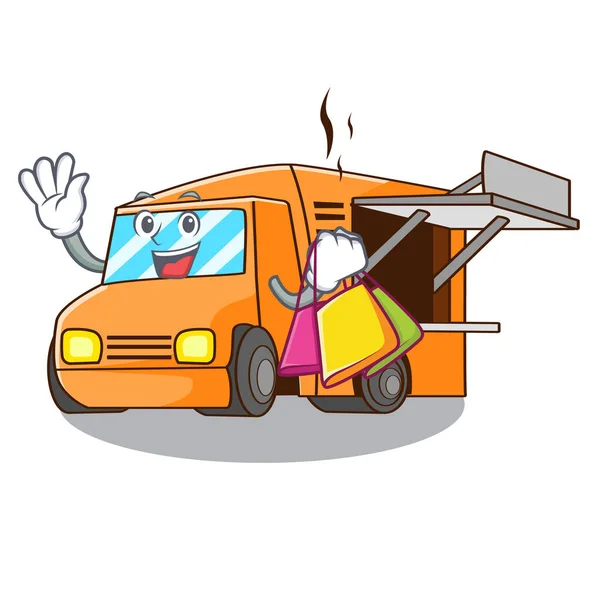 Compras Food Truck Con Aislado Ilustración Vector Mascota — Vector de stock