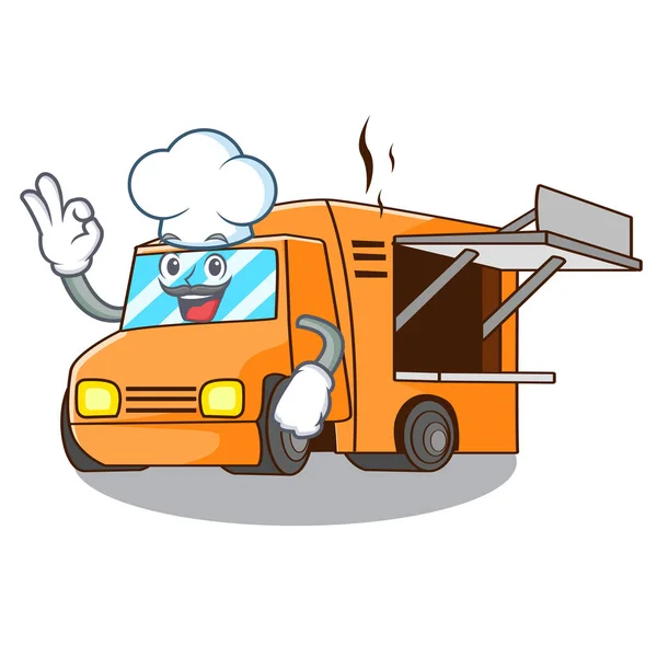 Koch Food Truck Mit Isolierter Maskottchen Vektor Illustration — Stockvektor