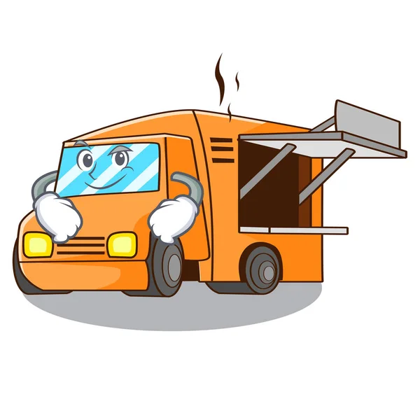 Smirking Φορτηγό Τροφίμων Απομονωμένη Στην Εικονογράφηση Διάνυσμα Μασκότ — Διανυσματικό Αρχείο