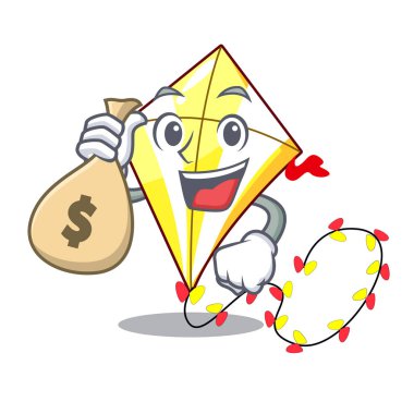 Para çantasını uçurtma karikatür ile gökyüzü vektör çizim içinde uçup