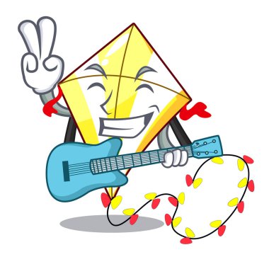 Gitar şirin uçurtma uçan üzerinde maskot vektör çizim ile