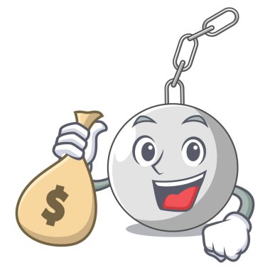 Para çantası ile yıkım topu duvara karikatür vektör çizim üzerinde yıkıcı