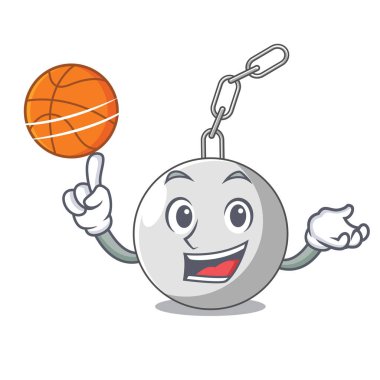 Basketbol topu duvara karikatür vektör çizim üzerinde yıkıcı yıkım ile