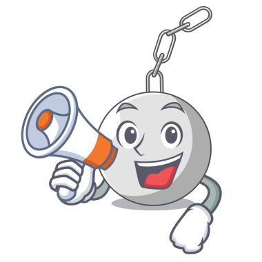 Megafon ile yıkım topu duvara karikatür vektör çizim üzerinde yıkıcı