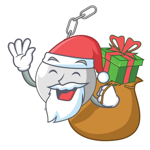 Papai Noel Com Presente Destruindo Bola Personagem Anexado Bater Ilustração — Vetor de Stock
