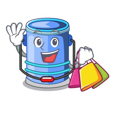 Silindir kova izometrik, maskot vektör çizim için alışveriş