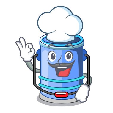 Şef silindir kova izometrik, maskot vektör çizim için