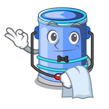 Garson silindir kova karikatür vektör çizim üzerindeki kolu ile