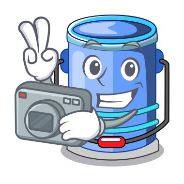 Fotoğrafçı silindir kova karikatür vektör çizim üzerindeki kolu ile