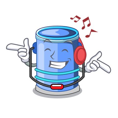 Çizgi film vektör çizim üzerindeki kolu ile dinleme müzik silindir kova