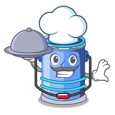 Şef gıda silindir kova ile karikatür vektör çizim üzerindeki kolu ile