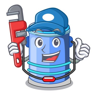 Tesisatçı kova silindir su şekil karakter vektör çizim