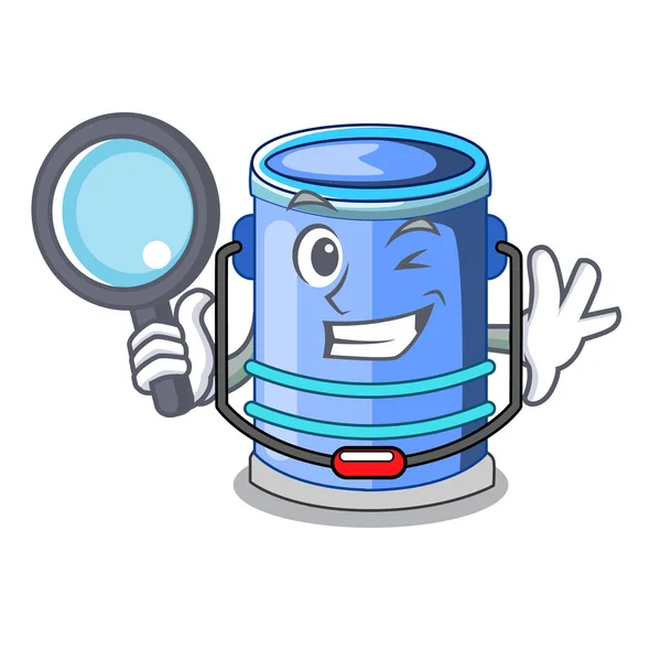 Detective Cylinder Bucket Isometric Mascot Vector Illustration — Stock Vector