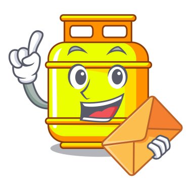 Vektör çizim pişirme karakter zarf gaz tank ile çalışma