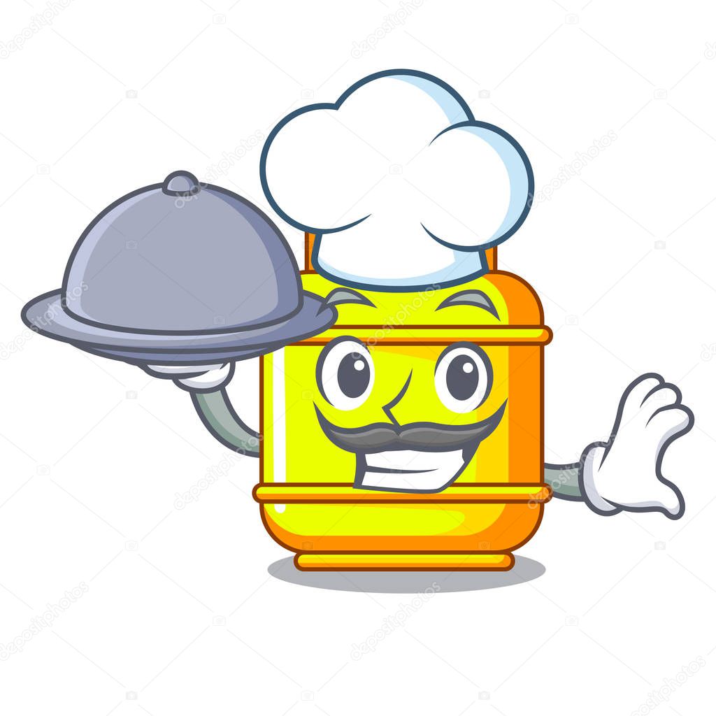 Chef with food creative in gas cartoon tank container vector illustration