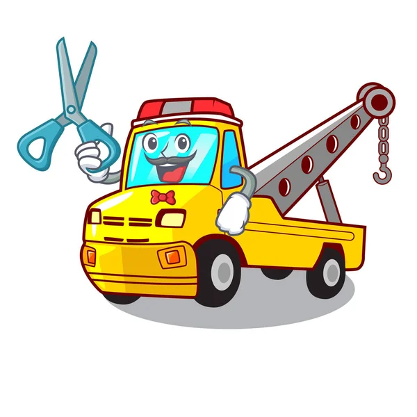 Barber Cartoon Tow Truck Isolated Rope Vector Illustration — Stock Vector