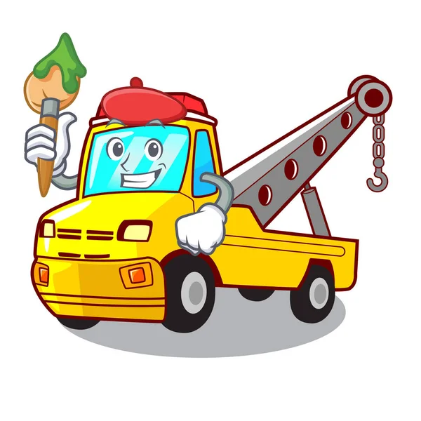 Artist Cartoon Tow Truck Isolated Rope Vector Illustration — Stock Vector