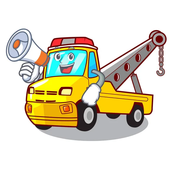 Megaphone Cartoon Tow Truck Isolated Rope Vector Illustration — Stock Vector