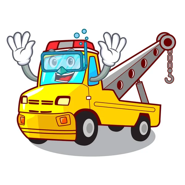 Camion Plongée Remorquer Véhicule Avec Illustration Vectorielle Mascotte — Image vectorielle