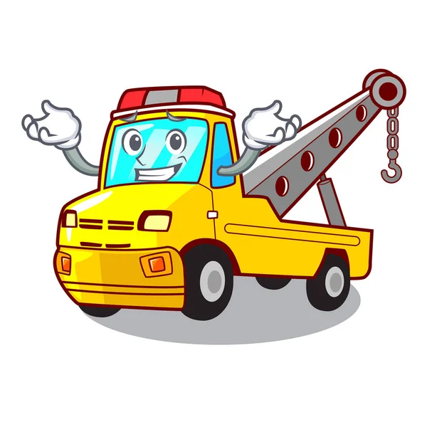 Grinsender Lkw Abschleppwagen Mit Maskottchen Vektor Illustration — Stockvektor