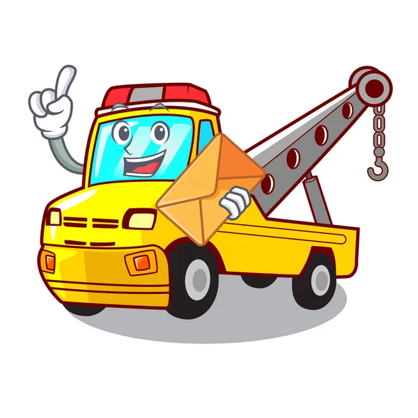 Avec Camion Enveloppe Remorquer Véhicule Avec Illustration Vectorielle Mascotte — Image vectorielle