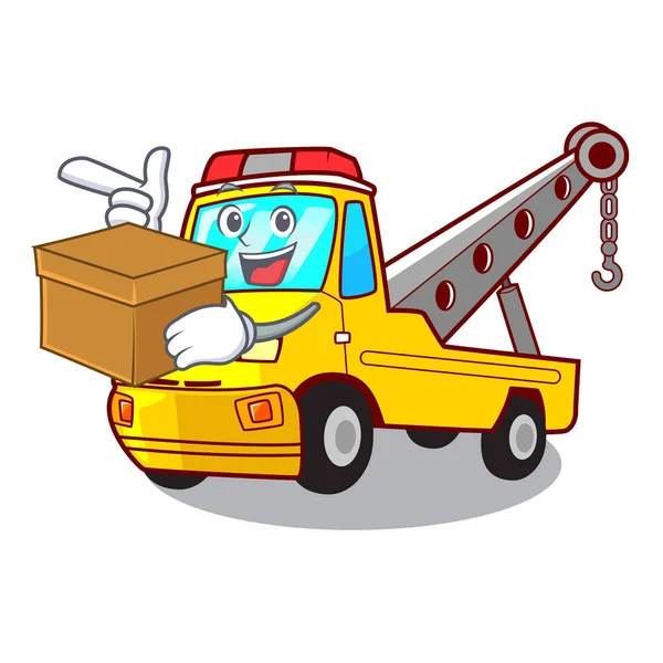 Avec Boîte Camion Remorquer Véhicule Avec Illustration Vectorielle Mascotte — Image vectorielle