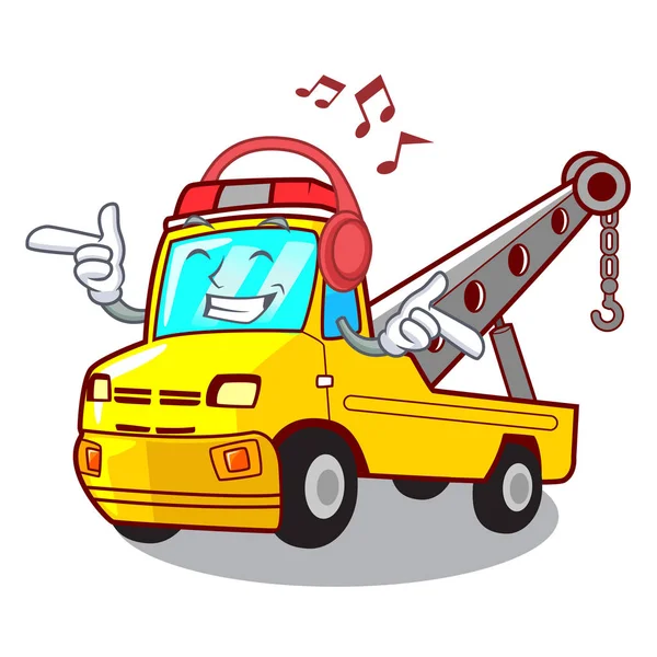 Ascolto Musica Trasporto Camion Rimorchio Cartone Animato Illustrazione Del Vettore — Vettoriale Stock