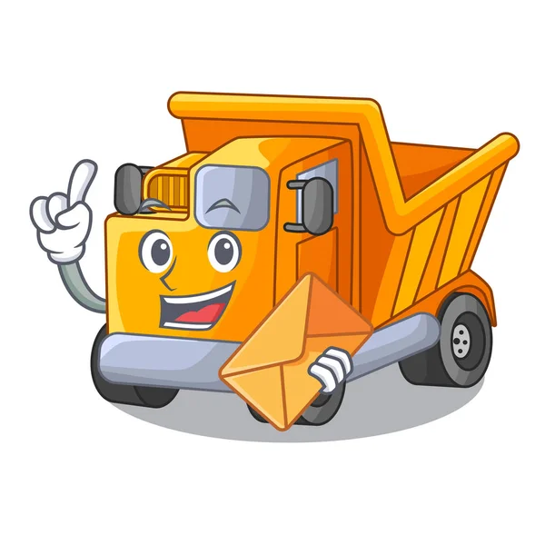 Com Envelope Transporte Caminhão Dos Desenhos Animados Ilustração Vetor Estrada — Vetor de Stock