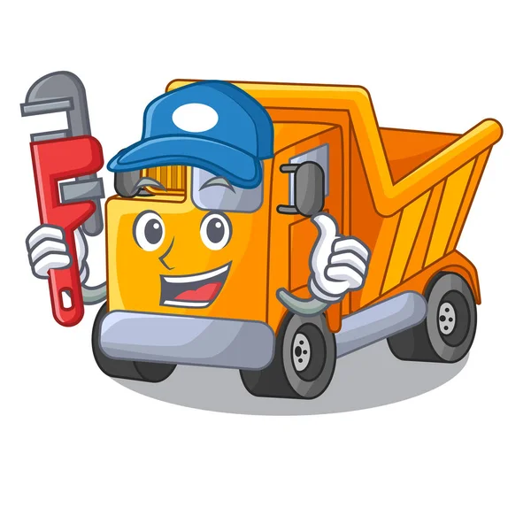 Υδραυλικός Χαρακτήρα Φορτηγό Απορρίψεων Σκουπίδια Κατασκευής Διανυσματικά Εικονογράφηση — Διανυσματικό Αρχείο