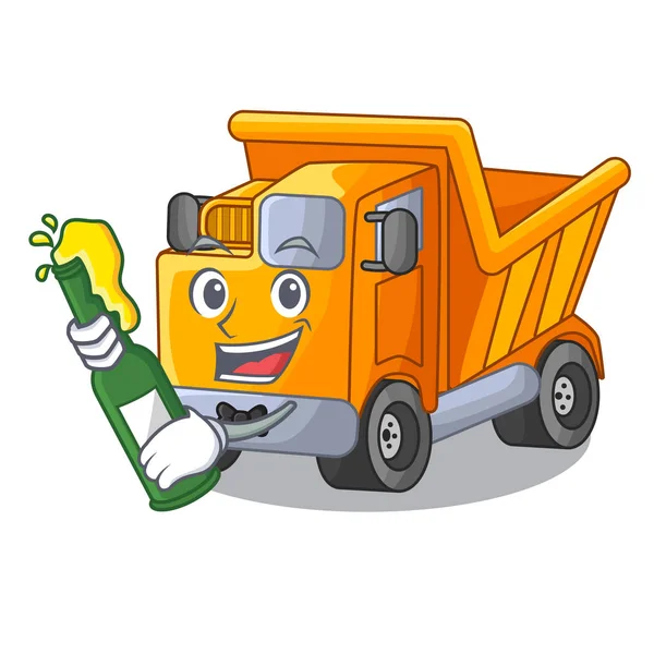 Com Despejo Caminhão Personagem Cerveja Ilustração Vetor Construção Lixo — Vetor de Stock
