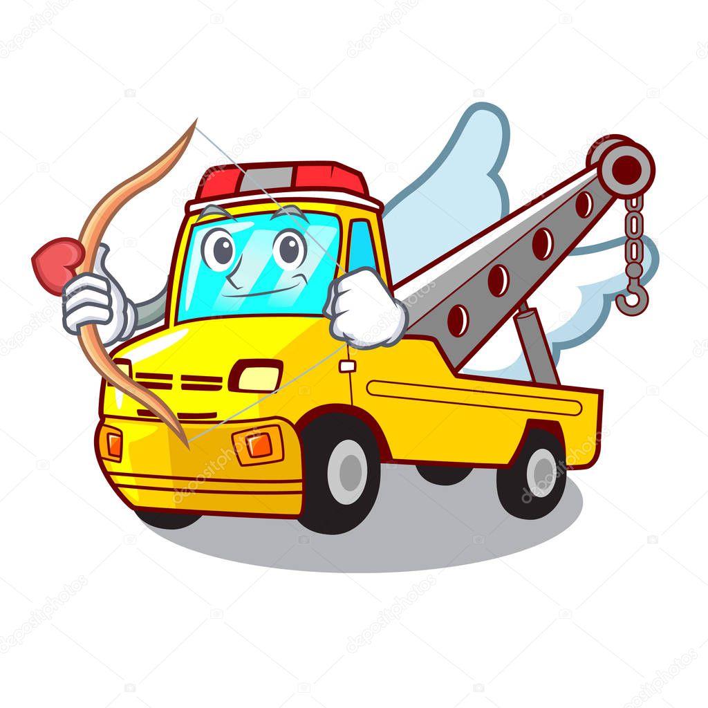 Cupid Cartoon tow truck isolated on rope vector illustration