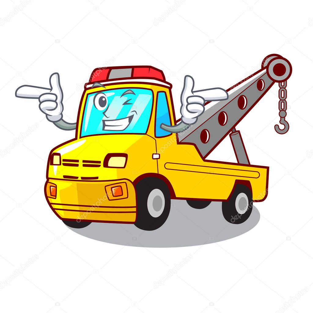 Wink truck tow the vehicle with mascot vector illustrartion