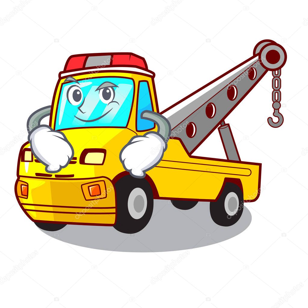 Smirking truck tow the vehicle with mascot vector illustrartion