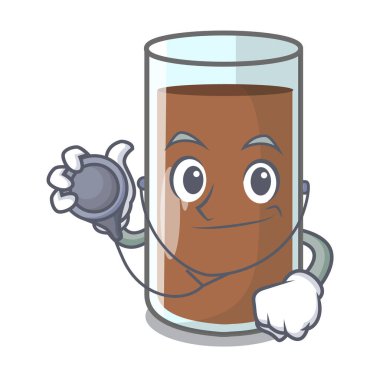 Çikolatalı süt şişesi karikatür vektör çizim üzerinden dökülen doktor