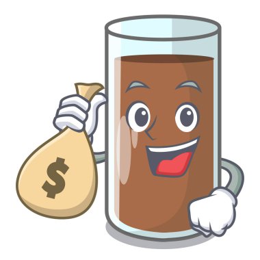 Çikolatalı süt şişesi karikatür vektör çizim üzerinden dökülen para çantası ile